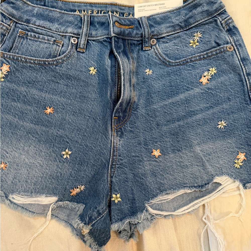 American Eagle Outfitters Blue Jean Shorts with Distressed Hem